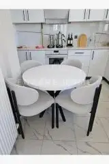 Badem Masa Sandalye Takımı, Yuvarlak Masa Takımı, Teddy Kumaş, 4 Kişilik, İskandinav, 90x90