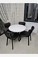 Papatya Masa Sandalye Takımı, Mdf Masa, Siyah Deri Sandalye, Metal Ayak, Temizliği kolay