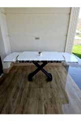 X Ayaklı Beyaz Masa, Mdf Açılabilir Salon ve Mutfak Masası 80x130-190