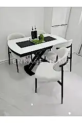 X Ayaklı Gloss Masa & Sera Sandalye Takımı | Açılır Mdf Masa + 4 Sandalye | 80x130-190 |Mutfak Salon