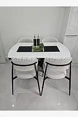 X Ayaklı Gloss Masa & Sera Sandalye Takımı | Açılır Mdf Masa + 4 Sandalye | 80x130-190 |Mutfak Salon