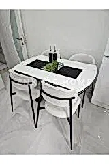 X Ayaklı Gloss Masa & Sera Sandalye Takımı | Açılır Mdf Masa + 4 Sandalye | 80x130-190 |Mutfak Salon