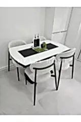 X Ayaklı Gloss Masa & Sera Sandalye Takımı | Açılır Mdf Masa + 4 Sandalye | 80x130-190 |Mutfak Salon