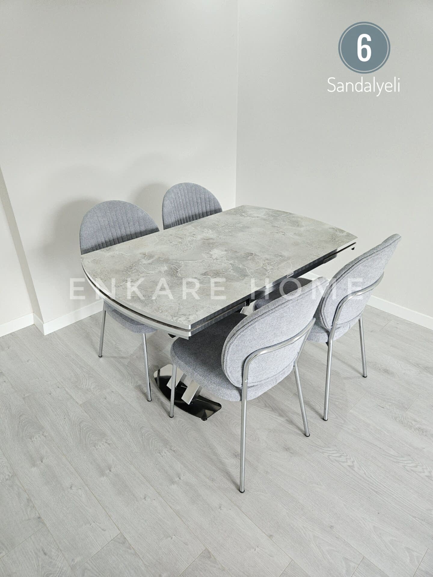 X Ayaklı Gloss Masa & Midye Sandalye | 6 Sandalye 1 Masa | Mutfak&Salon | 80x130-190 cm