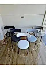 Enkare Elisa Yuvarlak Masa Sandalye Takımı, 4 Kişilik Mdf Yuvarlak Beyaz Mutfak Masası, 4 Adet Gri Sandalye 90*90