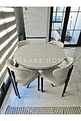 Oliva Masa Badem Sandalye Takımı - Açılabilir Yuvarlak Mdf Masa + 4 Sandalye | Mutfak, Salon 100x100