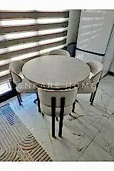 Oliva Masa Badem Sandalye Takımı - Açılabilir Yuvarlak Mdf Masa + 4 Sandalye | Mutfak, Salon 100x100